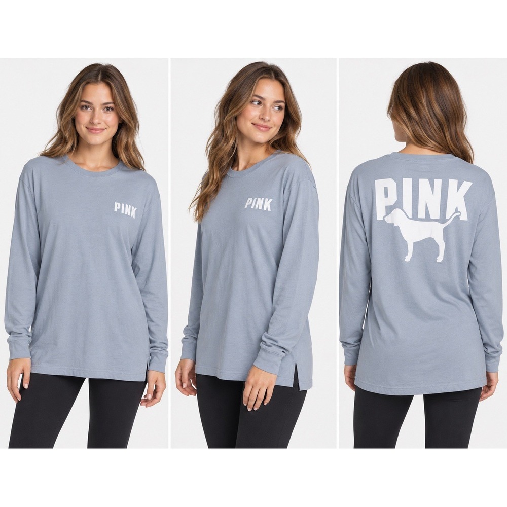 Victorias Secret Pink Long Sleeve Shirt XS Dog Logo Graphic Oversized Y2K